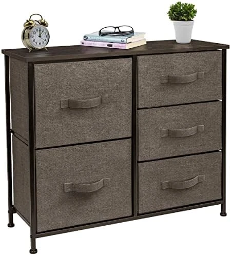 Dresser With 5 Drawers - Furniture Storage Tower Unit For Bedroom, Hallway, Closet, Office Organization - Steel Frame, Wood Top, Easy Pull Fabric Bins (Black/Charcoal) 5 Dresser With 5 Drawers - Furniture Storage Tower Unit For Bedroom, Hallway, Closet, Office Organization - Steel Frame, Wood Top, Easy Pull Fabric Bins (Black/Charcoal) - Image 5