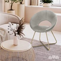 Milliard Circle Velvet Accent Chair For Living Room, Bedroom And Home Office With Gold Legs (Velvet Grey)