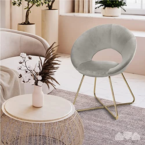 Milliard Circle Velvet Accent Chair For Living Room, Bedroom And Home Office With Gold Legs (Velvet Grey) 1 Milliard Circle Velvet Accent Chair For Living Room, Bedroom And Home Office With Gold Legs (Velvet Grey)