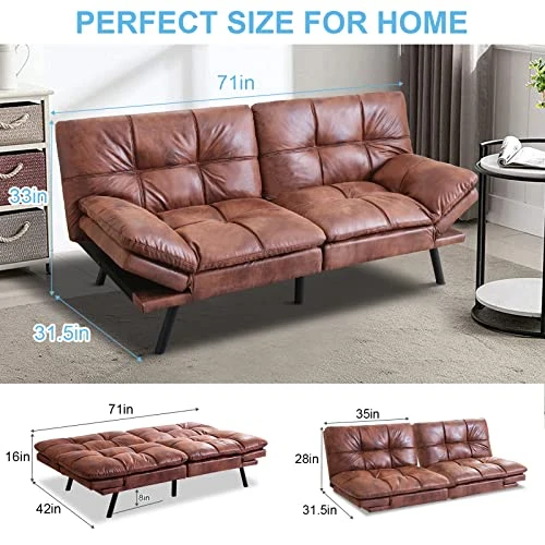 Opoiar Faux Leather Sleeper Sofa,Memory Foam Futon Sofa Bed,Foldable Couch Sleeper,Compact Sofa Padded With Metal Legs, Modern Convertible Loveseat Sofa For Living Room,Apartment,Studio,Brown 2 Opoiar Faux Leather Sleeper Sofa,Memory Foam Futon Sofa Bed,Foldable Couch Sleeper,Compact Sofa Padded With Metal Legs, Modern Convertible Loveseat Sofa For Living Room,Apartment,Studio,Brown - Image 2