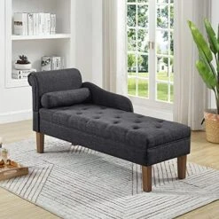 24KF Modern Upholstered Tufted Chaise Lounge Chair, Comfortable Fashional Living Room Chaise Chairs-Dark Grey -Best Furniture Store 519GkXh1kL. AC