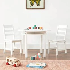 Lipper International Child's Round Table With Shelf And 2 Chairs, White -Best Furniture Store 519QYntSQpL