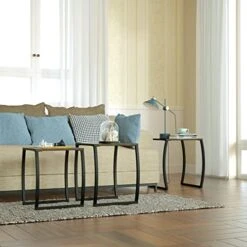 SRIWATANA Nesting Tables, Vintage Side End Tables Living Room, Coffee Snack Table Set Of 3 -Best Furniture Store 519SutE6qeL