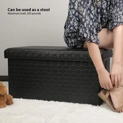 B FSOBEIIALEO Folding Storage Ottoman, Faux Leather Footrest Seat Long Ottomans Bench Storage Box Chest, Black 30"x15"x15" -Best Furniture Store 519i4SxS2DL