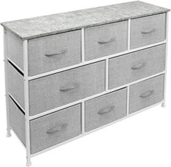 Dresser With 8 Drawers - Furniture Storage Chest For Kids Clothing Organization, Bedroom, Hallway, Closet, Office - Steel Iron Frame, Rustic Farmhouse Wood Top, Fabric Bins (White) -Best Furniture Store 519iZduB4YS. AC