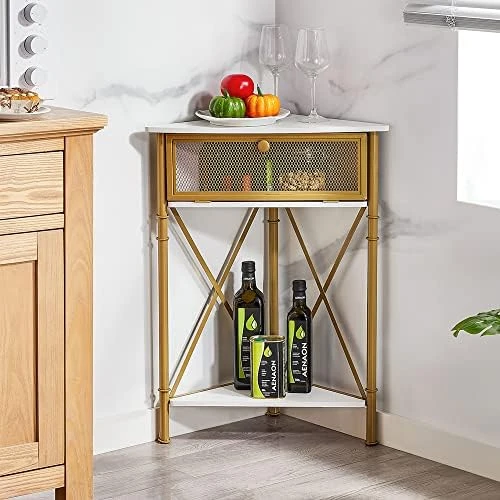 VECELO Cabinet/Table, 3-Tier Display Shelves With Protection Door, Metal Frame Storage Shelf Organizer For Small Space, Living Room, Kitchen, Bathroom, Set Of 2, Grey+Black 11 VECELO Cabinet/Table, 3-Tier Display Shelves With Protection Door, Metal Frame Storage Shelf Organizer For Small Space, Living Room, Kitchen, Bathroom, Set Of 2, Grey+Black - Image 11