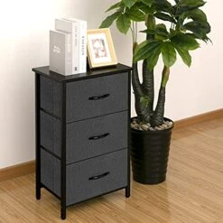 Storage Dresser End/Side Table - Dark Grey & 3 Drawers Fabric Dresser Storage Tower, Organizer Unit For Bedroom, Closet, Entryway, Hallway - Dark Grey -Best Furniture Store 519ocelbeZL