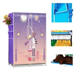 HMGGDD Simple Wardrobe Reinforced Thicken Cloth Sturdy Steel Frame Assembly Oxford Locker Hanging Wardrobe 7 HMGGDD Simple Wardrobe Reinforced Thicken Cloth Sturdy Steel Frame Assembly Oxford Locker Hanging Wardrobe -Best Furniture Store 519tzMCKJ3L