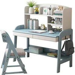 GYQWJPC Study Table Wood Desk Can Be Raised Lowered Computer Desk Primary And Secondary School Students Home Study Desk Writing Desk With Bookshelf Children's Desk (Size : 120cm)