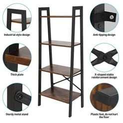 Nouva 4 Tier Ladder Shelf, Industrial Bookshelf Free Standing Steel Frame Open Display Rack Shelf Wooden Shelf For Living Room Bedroom Kitchen Home Office Bathroom Garage, Rustic Brown 10 Nouva 4 Tier Ladder Shelf, Industrial Bookshelf Free Standing Steel Frame Open Display Rack Shelf Wooden Shelf For Living Room Bedroom Kitchen Home Office Bathroom Garage, Rustic Brown -Best Furniture Store 51A5Zd7BwbL