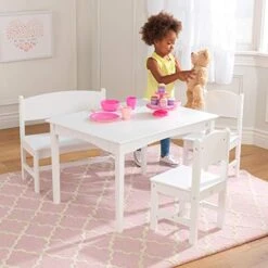 KidKraft Nantucket Wooden Table With Bench And 2 Chairs, Children's Furniture - White, Gift For Ages 3-8