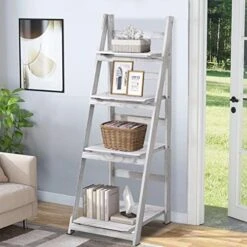 Babion 4-Tier Ladder Shelf, Plant Shelf Ladder Shelves White Folding Shelf Stable Wooden Shelf Freestanding Plant Shelves Flowerpot Stand Indoor Ladder Bookshelf For Office, Bedroom, Balcony (White) -Best Furniture Store 51A83i7h0rL. AC