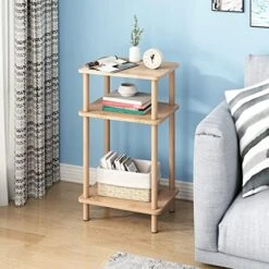 Exilot Solid Wood Side Table, 3-Tier End Table With Storage Shelves, Tall Nightstand Bedside Table For Living Room Bedroom Office No-Tool Assembly. -Best Furniture Store 51AFP5q5ueL