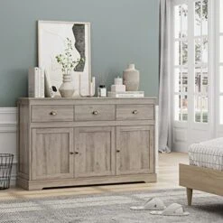 Keyluv Buffet Cabinet Storage Kitchen Cabinet Sideboard Farmhouse Buffet Server Bar Wine Cabinet With 3 Drawers & 3 Doors Adjustable Shelves Console Table For Dining Living Room Cupboard, Grey Wash 10 Keyluv Buffet Cabinet Storage Kitchen Cabinet Sideboard Farmhouse Buffet Server Bar Wine Cabinet With 3 Drawers & 3 Doors Adjustable Shelves Console Table For Dining Living Room Cupboard, Grey Wash -Best Furniture Store 51AGzPqiPnL