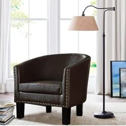 Rosevera Duilio Club Style Barrel Armchair For Living Room Faux Leather Accent Chair, Latte Faux Leather -Best Furniture Store 51AJknZz30L. AC