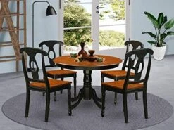 EAST WEST FURNITURE 5 Pc Set With A Round Kitchen Table And 4 Leather Dinette Chairs In Linen White -Best Furniture Store 51AK8K8PlhL. AC
