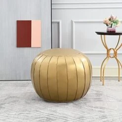 C COMFORTLAND Unstuffed Pouf, Faux Leather Poufs Cover, Large Round Poof Ottomans, Floor Bean Bag Ottoman, Foot Rest Storage Pouffe For Living Room, Bedroom, Or Gifts Gold -Best Furniture Store 51AOmXNnaUL. AC