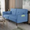 GENERIC Futon Sofa Bed For Living Room With Solid Wood Leg In Fabric Includes 2 Pockets Adjustable Backrest Easy Assembly Blue Modern Contemporary Manual Recline