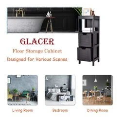 GLACER Bathroom Floor Cabinet, Wooden Free Standing Side Storage Cabinet With Two Removable Drawers For Flexible Storing, Suitable For Bathroom, Living Room, Bedroom, 12 X 12 X 35 Inches (Black) 12 GLACER Bathroom Floor Cabinet, Wooden Free Standing Side Storage Cabinet With Two Removable Drawers For Flexible Storing, Suitable For Bathroom, Living Room, Bedroom, 12 X 12 X 35 Inches (Black) -Best Furniture Store 51AW06RwVKL