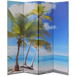 4-Panel Canvas Room Screen Divider Double Sided Digital Print Virgin Islands Beach Design