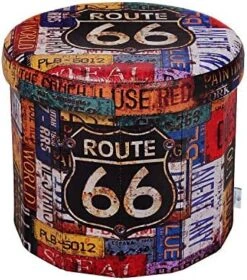 B FSOBEIIALEO Folding Storage Ottoman Round, Faux Leather Foot Rest Seat, Storage Organizer Toy Chest 15" (Route 66 Barrel) -Best Furniture Store 51AgClCnN L. AC