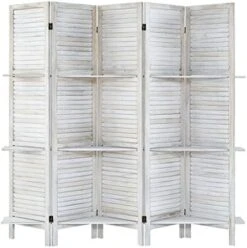 5.6 Ft Wood Room Divider, 5 Panel Panel Divider&Room Dividers, Partition Divider,Decorative Panel, Folding Privacy Screen Panels, Room Dividers With 3 Shelves And Privacy Screens (5 Panel,Natural) -Best Furniture Store 51AiWY26EL. AC
