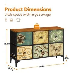 6 Drawer Dresser For Bedroom, TV Stands With Chest Drawers, Wide Fabric Storage Drawer Unit For Living Room, Hallway, Kids, Nursery, Sturdy Steel Frame, Wood Top, Rustic Brown -Best Furniture Store 51BAB00XktL