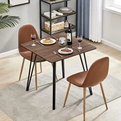 GreenForest Dining Table 31.5 Inch Small Square Kitchen Room Table For 2-4 Person Modern Industrial Dinner Table With Solid Metal Legs For Dining Room, Living Room, Walnut -Best Furniture Store 51BDBM2xA9L