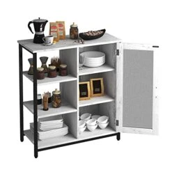 LVSOMT Buffet Cabinet With Storage, Kitchen Storage Cabinet, Industrial Farmhouse Barn, Coffee Bar Table, Multipurpose Side Console Table (White) -Best Furniture Store 51BDv04mLlL
