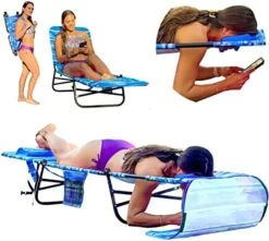 FLIP Face Down Tanning Chaise Lounge Chair - Face & Arm Holes - 2 Legs Support - Polyester Material – Backrest Positions - Head Rest Pillow - Beach Or Home Use - PATENTS Pending - Pink Stripes Pattern -Best Furniture Store 51BFRLWmeUL. AC