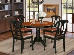 EAST WEST FURNITURE 5 Pc Set With A Round Kitchen Table And 4 Leather Dinette Chairs In Linen White -Best Furniture Store 51BKAzjSrL. AC