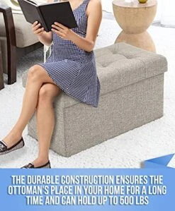 Ornavo Home Foldable Tufted Linen Large Storage Ottoman Bench Foot Rest Stool/Seat - 15" X 30" X 15" (Beige) 10 Ornavo Home Foldable Tufted Linen Large Storage Ottoman Bench Foot Rest Stool/Seat - 15" X 30" X 15" (Beige) -Best Furniture Store 51BL5AUXhfS