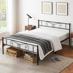 Queen Bed Frame Platform With Headboard And Footboard Metal Bed Mattress Foundation With Storage No Box Spring Needed Black (Queen) -Best Furniture Store 51BLRVxIhML