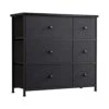 6 Drawer Dresser For Bedroom Chest Of Drawers Closets Storage Units Organizer Tower Steel Frame Wooden Top Living Room Entryway Office (Black Grey) YLZ6B4