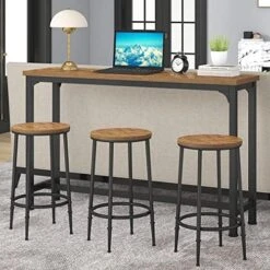 HOMYSHOPY Bar Table Set For 3, 4 Piece Dining Table Set With 3 Stools, Counter Height Kitchen Table Set With 3 Chairs For Breakfast Nook, Living Room And Apartment (Brown) -Best Furniture Store 51BWx1HeGgL. AC