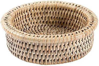 Caspari Rattan Wine Bottle Coaster In White Natural 5 Caspari Rattan Wine Bottle Coaster In White Natural - Image 5