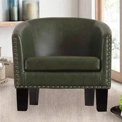 Rosevera Duilio Club Style Barrel Armchair For Living Room Faux Leather Accent Chair, Latte Faux Leather -Best Furniture Store 51BeNZb SkL. AC