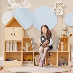 Cozy Castle Wooden Kids Bookshelf With Reading Nook And Book Shelf Storage Organizer, Kids Bookcase With Detachable Cushions For Bedroom, Playroom, Gift For Ages 3+, White -Best Furniture Store 51Bkw4oNUL. AC