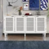 Bellemave Buffet Cabinet With 4 Rattan Doors Large Freestanding Sideboard Storage Cabinet Entryway Console Table For Living Room, Kitchen Dining Room, Entryway, White