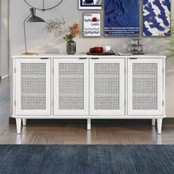 Bellemave Buffet Cabinet With 4 Rattan Doors Large Freestanding Sideboard Storage Cabinet Entryway Console Table For Living Room, Kitchen Dining Room, Entryway, White -Best Furniture Store 51BqouPxmDL. AC