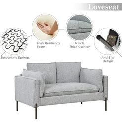 2-Piece Linen Fabric Sofa Set With USB Charging Ports, Morden Style Upholstered Sofa And Loveseat Sets With 3 Seat Sofa Couch And Loveseat Sofa For Living Room, Apartment (2+3 Seat, Grey) -Best Furniture Store 51BsnQsVzJL