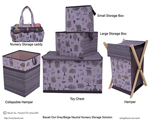 Bacati Unisex Cotton Storage Toy Chest, Grey/Beige 4 Bacati Unisex Cotton Storage Toy Chest, Grey/Beige - Image 4