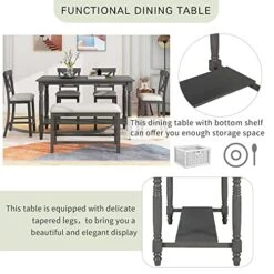 SZUBEE Piece Counter Height Dining Set For 6, Rectangular Wood Table With Shelf And 4 Upholstered Chairs 1 Bench For Kitchen Family, Gray -Best Furniture Store 51C27WlqSzL