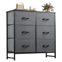 Fabric Dresser For Bedroom, 6 Drawer Double Dresser, Storage Tower With Fabric Bins, Chest Of Drawers For Closet, Living Room, Hallway, Nursery, Dark Grey