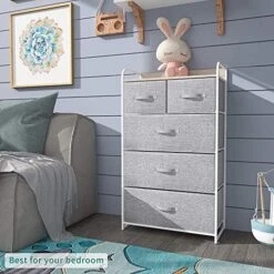 Fabric Dresser With 7 Drawers- Furniture Storage Tower, Chest Of Drawer, Organizer Unit, Living Room & Closets & Fabric Dresser With 5 Drawers - Storage Tower Light Grey -Best Furniture Store 51C4TsF9CcL