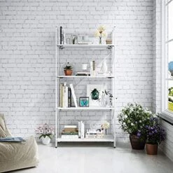 4 Tier Folding Bookshelf, Industrial Metal Book Shelf For Storage, Folding Bookcase For Organization And Storage, Rustic Wooden Metal Book Case For Living Room Office, 11.8 D X 23.6 W X 49.8 H Inches -Best Furniture Store 51C6pzilGvL. AC