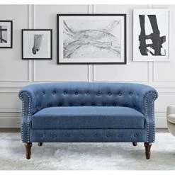 Rosevera Chancy Reading Small Armchair Arm Living Set Accent Club Room Barrel Chairs Bedroom Loveseat, Standard, Blue Sofa