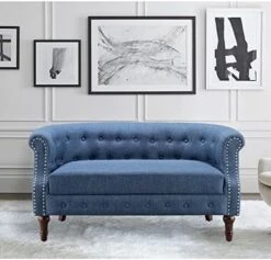 Rosevera Chancy Reading Small Armchair Arm Living Set Accent Club Room Barrel Chairs Bedroom Loveseat, Standard, Blue Sofa -Best Furniture Store 51CA0K3EQfL. AC