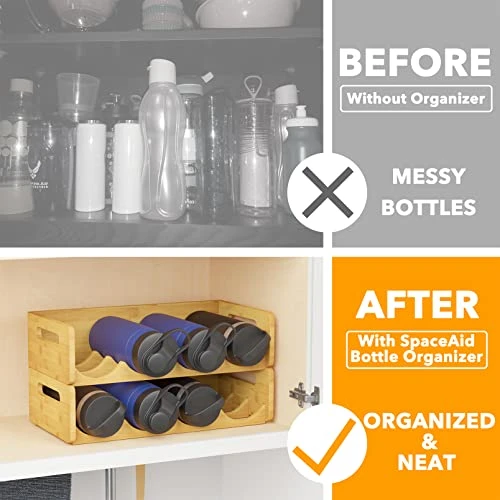SpaceAid Bamboo Water Bottle Organizer With Labels, Kitchen Pantry Water Bottle Storage Rack For Cabinets, Home Cup And Wine Bottle Holder Shelf Organizers, 2 Pack 4-Slot, Hold 8 Bottles 1 SpaceAid Bamboo Water Bottle Organizer With Labels, Kitchen Pantry Water Bottle Storage Rack For Cabinets, Home Cup And Wine Bottle Holder Shelf Organizers, 2 Pack 4-Slot, Hold 8 Bottles