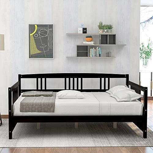DNYN Twin Size Daybed For Kids Bedroom,Solid Pinewood Bedframe W/Safety Guardrails & Strong Wood Slats Support,Home Furniture For Living Room,Space Saving Design & No Box Spring Needed, Espresso 9 DNYN Twin Size Daybed For Kids Bedroom,Solid Pinewood Bedframe W/Safety Guardrails & Strong Wood Slats Support,Home Furniture For Living Room,Space Saving Design & No Box Spring Needed, Espresso - Image 9